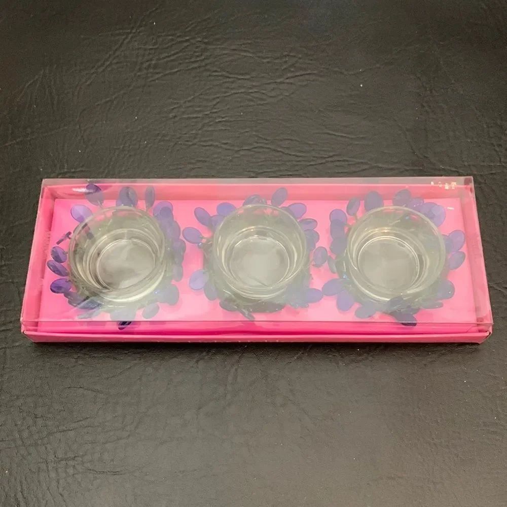 Hallmark Tea Light Holders Purple Glassed Wired Beading With Clear Glass Votives